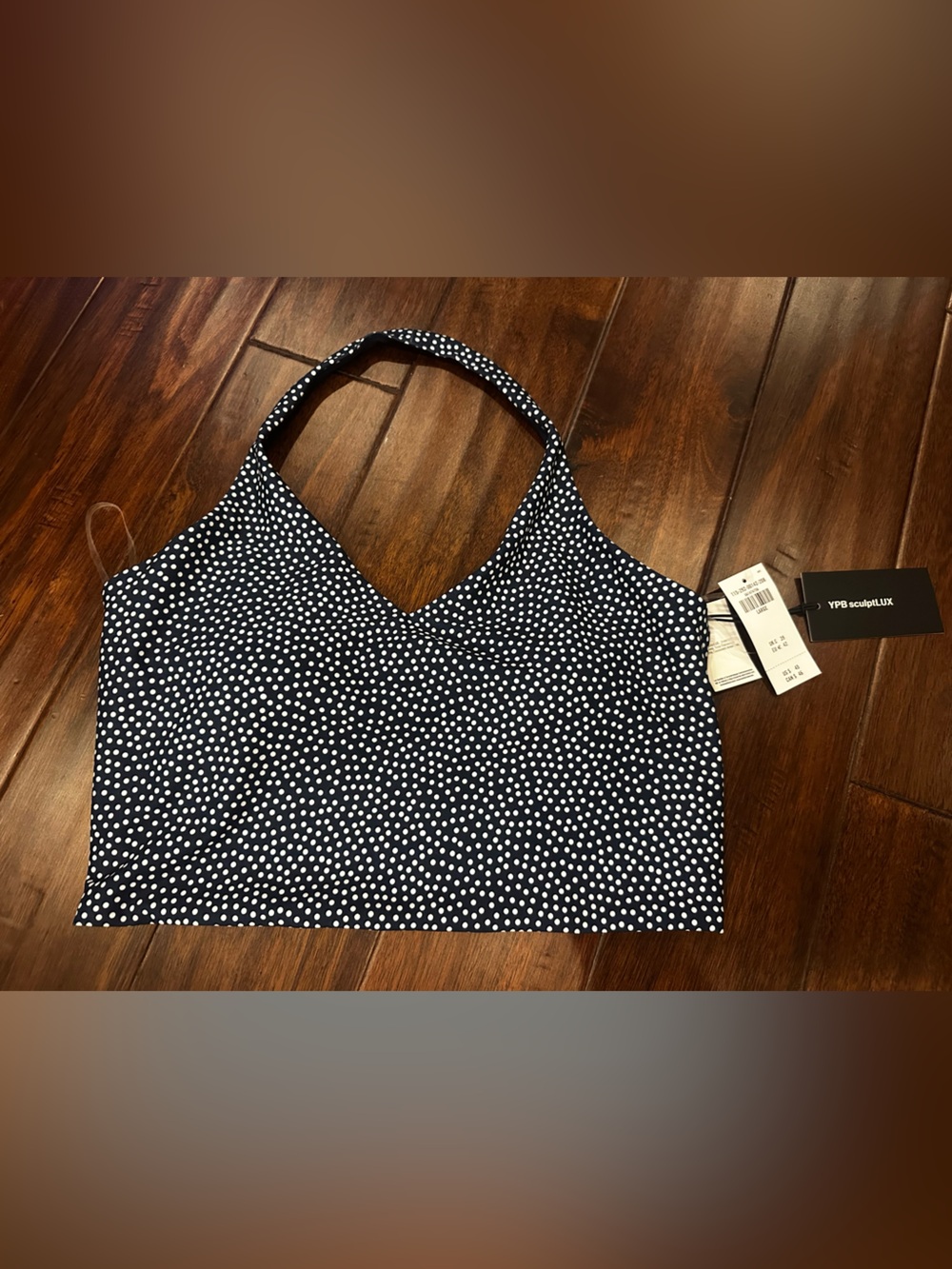 Abercrombie & Fitch YPB Navy and White Polka Dot Halter Crop Top